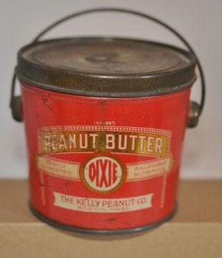 Antique 1 Lb Dixie Peanut Butter Advertising Tin,  Kelly Peanut Co.  Boston Mass.