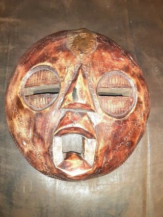 Vintage Wooden Ghana African Tribal Art Wall Mask Hand Carved Wood