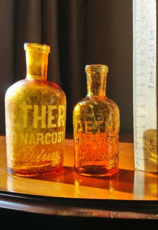 Aether Pro Narcosi Antique 1900 Germany 2 Medicine Bottles Old Glass