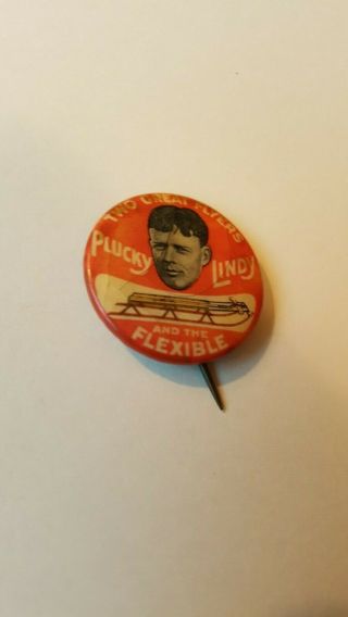 Lucky Plucky Lindy Flexible Flyer Sled Pinback Button Charles Lindbergh 20 ' s Ad 2