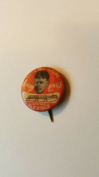 Lucky Plucky Lindy Flexible Flyer Sled Pinback Button Charles Lindbergh 20 ' s Ad 3