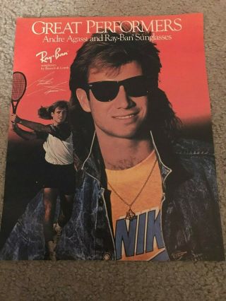 Vintage 1990 Andre Agassi Ray - Ban Glasses Poster Print Ad Nike Shirt Tennis Shoe