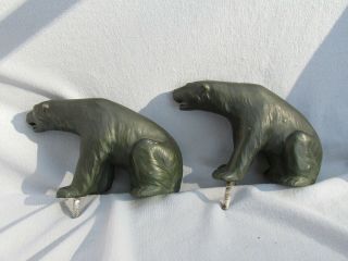 Antique Spelter Metal Polar Bear Figurines Architectural Salvage Pair