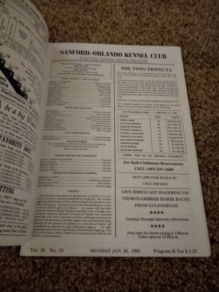 1992 Sanford Orlando Kennel Club Dog Racing Program 2
