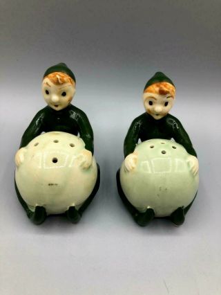 Vintage Pixie Elves With Balls (green) 3 " By 3 " Unique Japan