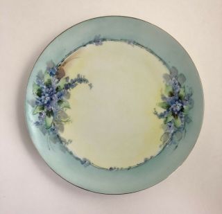 Vintage Hand Painted Plate Blue With Purple Flowers,  Marked Nippon