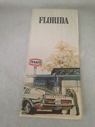 Vtg 1975 Florida Road Map Texaco Gas & Oil Filling Station Classic Mustang Car