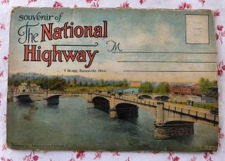 Vintage Fold - Out Postcard 16 Views “souvenir Of The National Highway”
