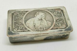 Antique French Art Nouveau Deco Silver Plated Stamp Pill Box Vintage Victorian