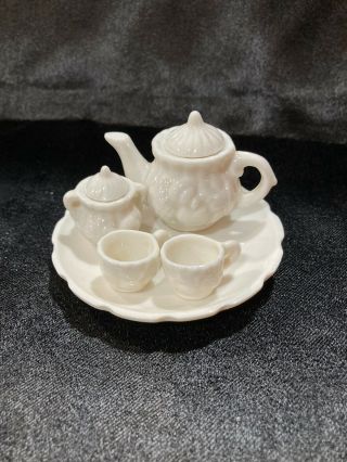 Vintage Miniature Tea Set White Ceramic Dollhouse Toy Kitchen China For Play