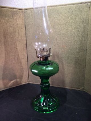 Antique Emerald Green Oil Lamp W/ Scovill Burner Unknown Pattern