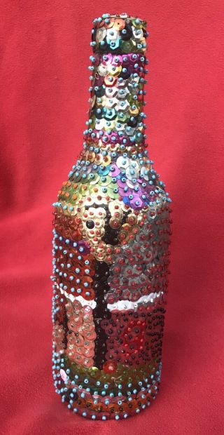 Haitian Vodou Vintage Sequined Libation Bottle For Offerings