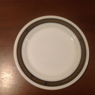 Vintage Pyrex Milk Glass Plate With Black And Gold Fleur De Lis Trim