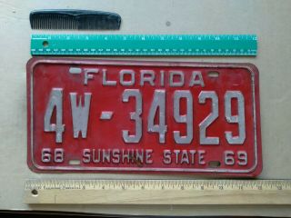 License Plate,  Florida,  1968 - 1969,  Sunshine State,  4w - 34939