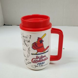 St Louis Cardinals Baseball Shell Travel Mug W/ Signatures 1991 Mlb Thermo