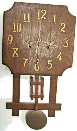 Antique Oak Mission Wall Clock - Arts And Crafts - As - Is