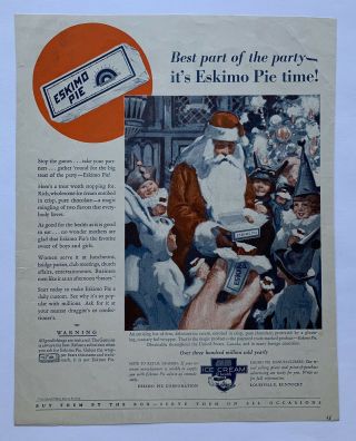 Vintage 1928 Eskimo Pie Ice Cream Santa Claus Kids Print Ad