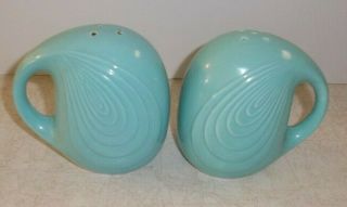 Vintage Ceramic Blue/green Salt Pepper Shakers Set With Handle Japan 4 1/4 " Box1