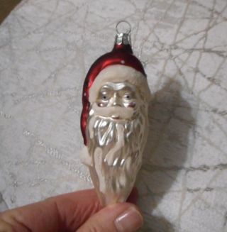 Vintage Santa Claus Head Glass Figural Christmas Ornament - 5 " Long