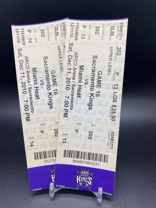 (2) 2010 Miami Heat @ Sacramento King Ticket Lebron James Dwayne Wade Bosh 12/11