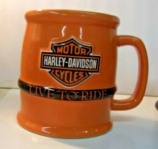 Harley Davidson Motorcycles Motor Cycles Live To Ride Orange Barrel Mug Cup