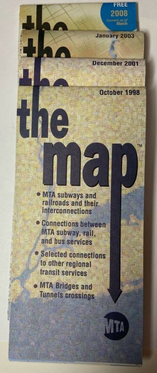 York City Mta Subway Maps " The Map " 1998,  2001,  2003,  2008 Vintage