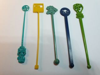 1960s Airline Cocktail Sticks.  Qf,  Twa,  Jal,  Nz,  Cx 5 In All