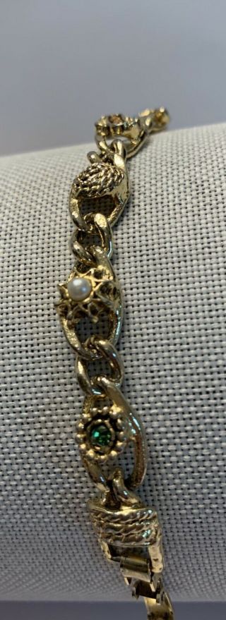 Vintage Goldette Signed Rhinestone Gold Tone Chain Link Bracelet
