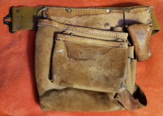 Vintage Leather 5 Pocket Tool Nail Belt Pouch Hammer Loop Unbranded Stained