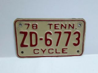 License Plate Tag 1978 Tennessee Tn Motorcycle Zd - 6773
