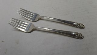2 - Antique (1942) Sterling Silver Salad Forks By International,  Spring Glory Pat
