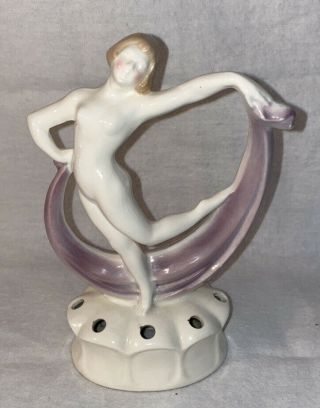 Vintage Coronet Art Deco Flower Frog Nude Woman Lady Dancer Figurine