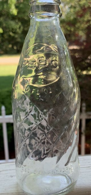 Vintage Pepsi - Cola Bottle Clear Glass 10 Oz Embossed Swirled No Refill