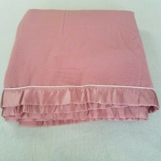 Vintage Fieldcrest Acrylic Nylon Trim Smooth Blanket Queen Made In Usa Rose Pink