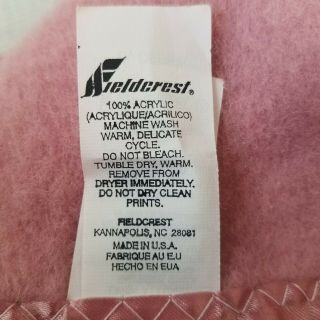 Vintage Fieldcrest Acrylic Nylon Trim Smooth Blanket Queen Made in USA Rose Pink 3