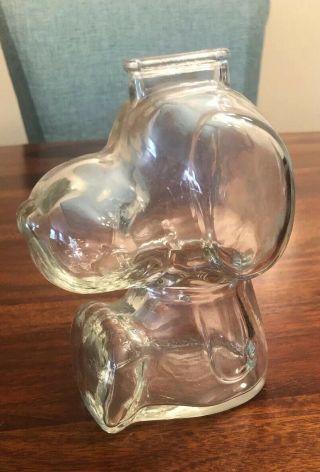 Vintage Anchor Hocking Snoopy Clear Heavy Glass Coin Bank Piggy Peanuts 6 "