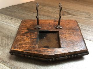 Antique Wood Victorian Era Inkwell With Pen Holder,  Rare