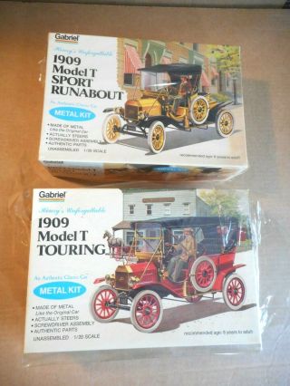 2 Gabriel Hubley Kits 1909 Ford Model T Sport Runabout & Touring Car 1/20