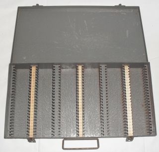 Vtg Brumberger 150 Slide Tray Tin Steel Storage Box/Case 35mm or Coin Holders 2