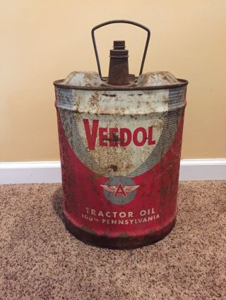 Rare Vintage Veedol Flying A 5 Gallon Tractor Gas Station Oil Can Sign Antique