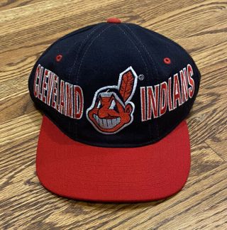 Cleveland Indians Vintage Starter Chief Wahoo Split Spellout Wool Snapback Hat
