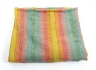 Pastel Rainbow Multicolor Vintage 70s Wool Blanket Striped 80 " X 70 " Vguc