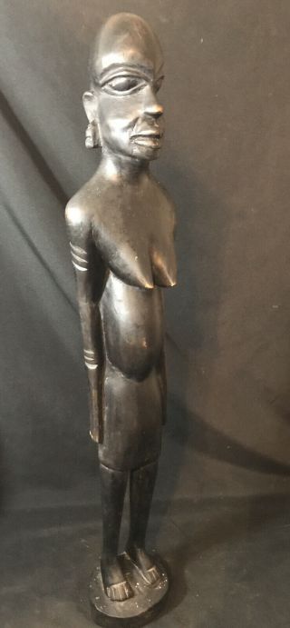 Antique African Tribal Female Nude Carved Wood Sculpture Statue Figure 23” H