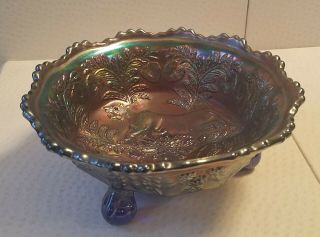 Antique Fenton Panther Butterfly & Berry Carnival Glass Master Footed Bowl