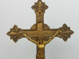 Vintage Antique Brass Gold Large Crucifix Stand Jesus on the Cross 12 inches 2