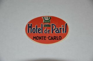 Vintage Hotel De Paris Monte Carlo Travel Luggage Label Sticker Small