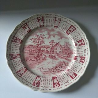 Vintage Alfred Meakin Calendar Zodiac Plate 1968 God Bless Our House Red