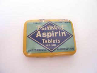 Vintage Puretest Aspirin Tablets Advertising Medicine Tin Old Rexall Pharmacy