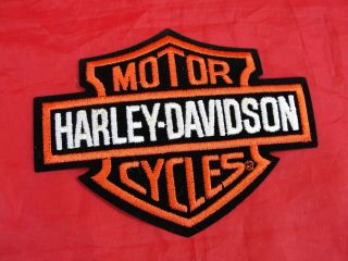 Harley Davidson Motorcycle Bar & Shield Orange On Black Patch Embroidered 5 3/4 "