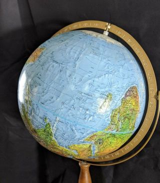 Vintage Replogle Land & Sea Floor Globe With Wooden Stand Metal Base 31 " Tall